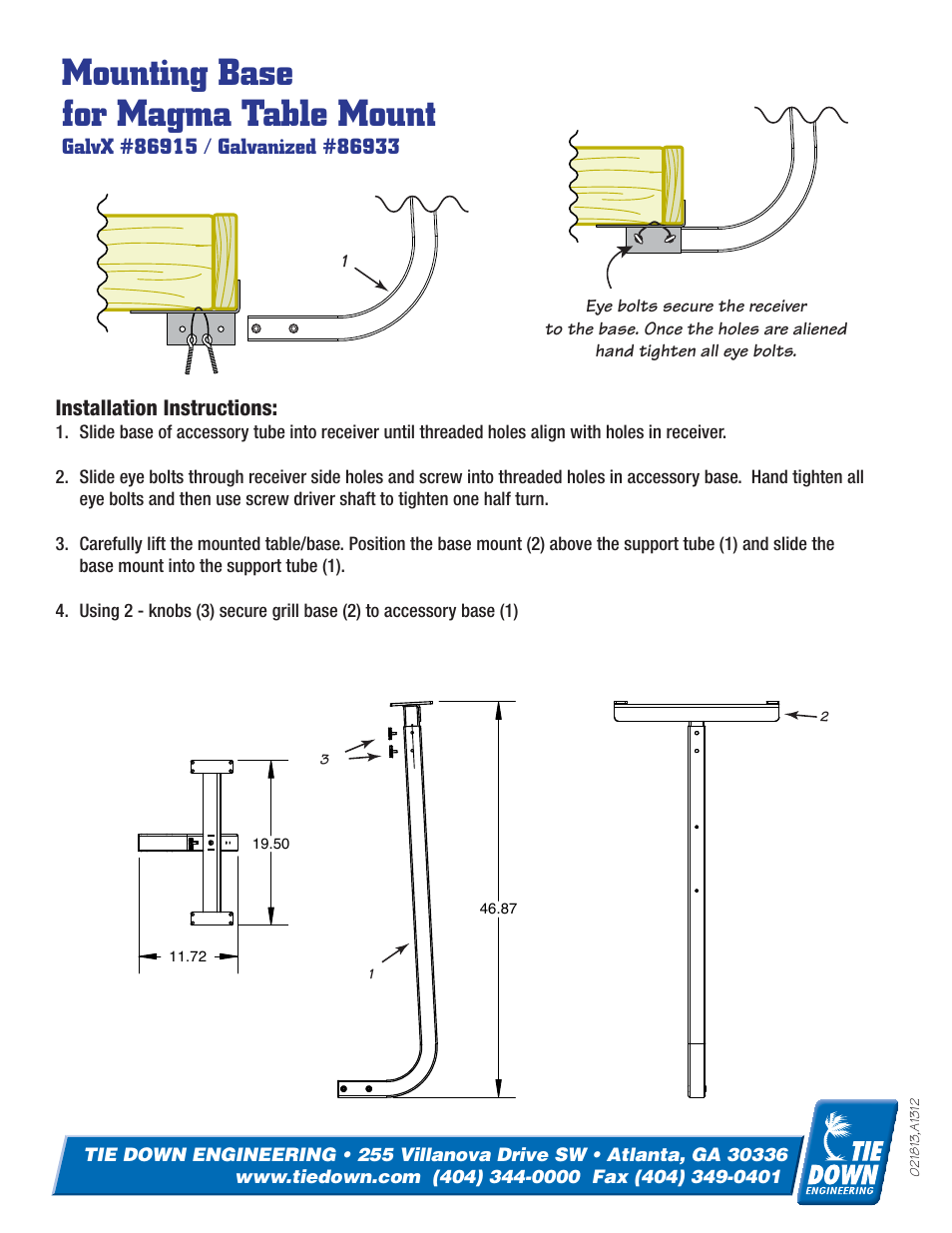 Mounting base for magma table mount | Tie Down Base - Magma Table Dua Mounting User Manual | Page 2 / 2