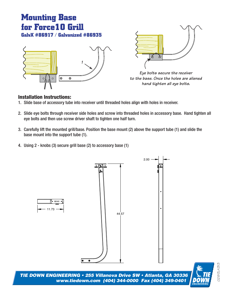 Mounting base for force10 grill | Tie Down Base - Force 10/Kuuma Grill Moun Mounting User Manual | Page 2 / 2