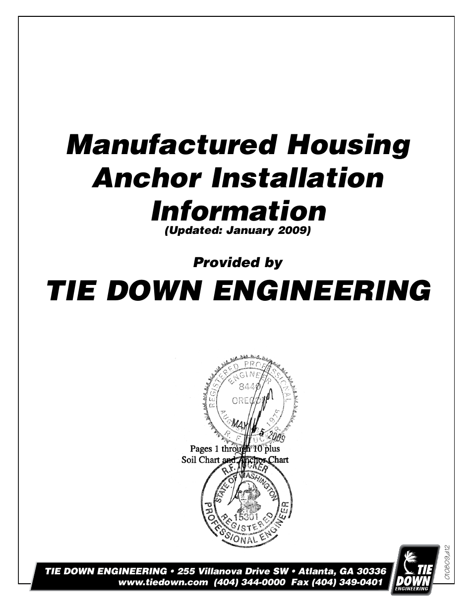 Tie Down Manufactured Housing Anchor User Manual | 12 pages