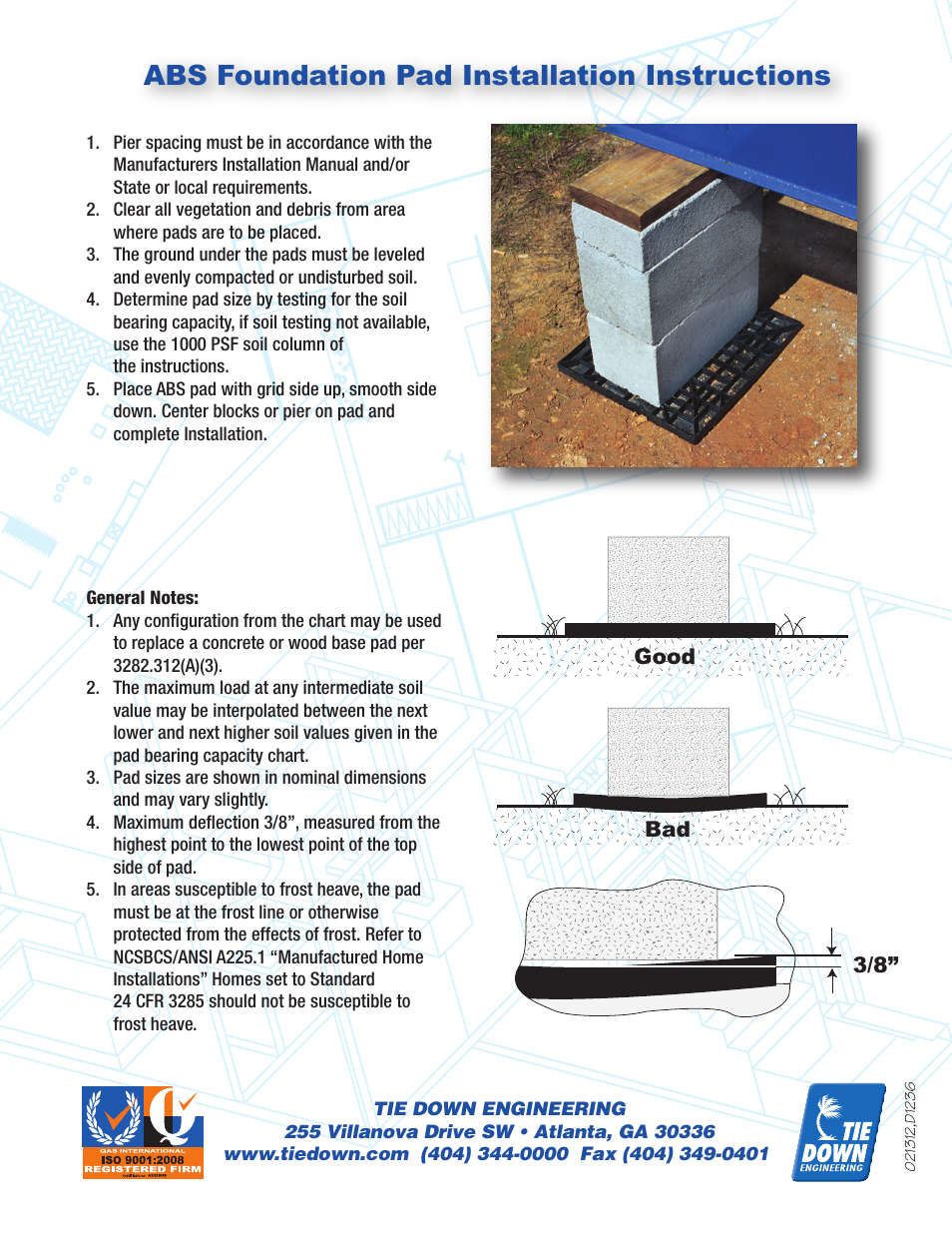 Abs foundation pad installation instructions | Tie Down ABS Pad User Manual | Page 2 / 2