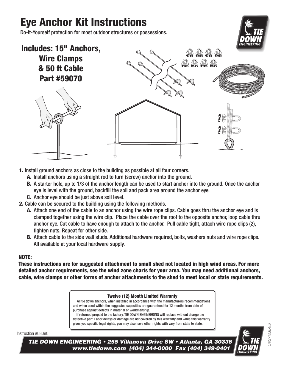 Tie Down 59070 Eye Anchor Kit User Manual | 4 pages