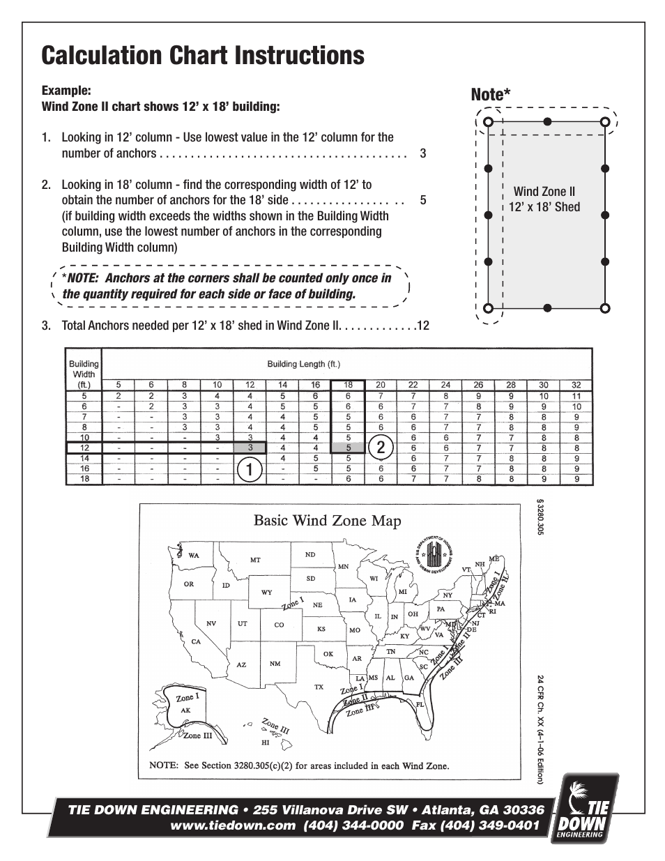 Calculation chart instructions | Tie Down 59070 Eye Anchor Kit User Manual | Page 2 / 4