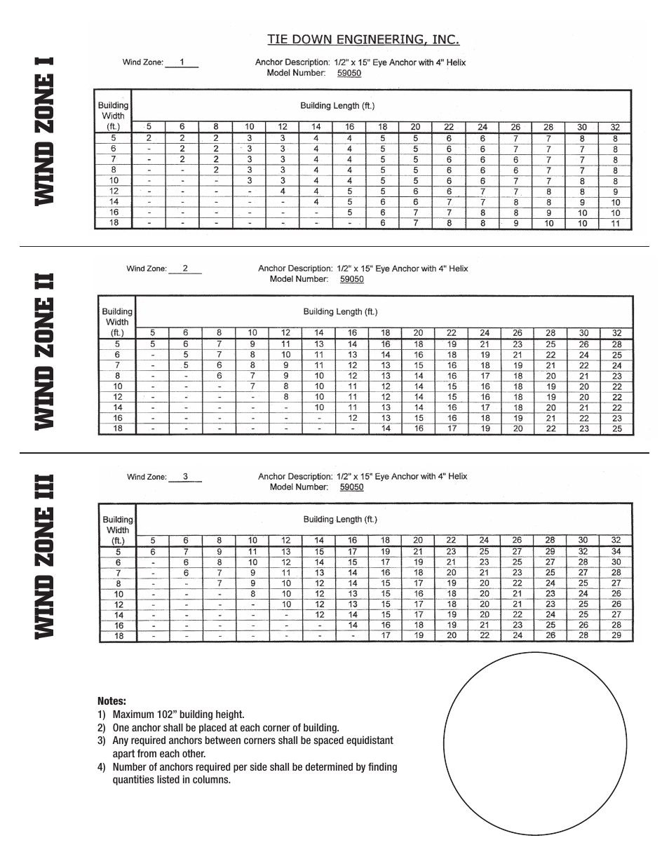 Wind zone ii wind zone iii wind zone i | Tie Down 59070 Eye Anchor Kit User Manual | Page 3 / 4