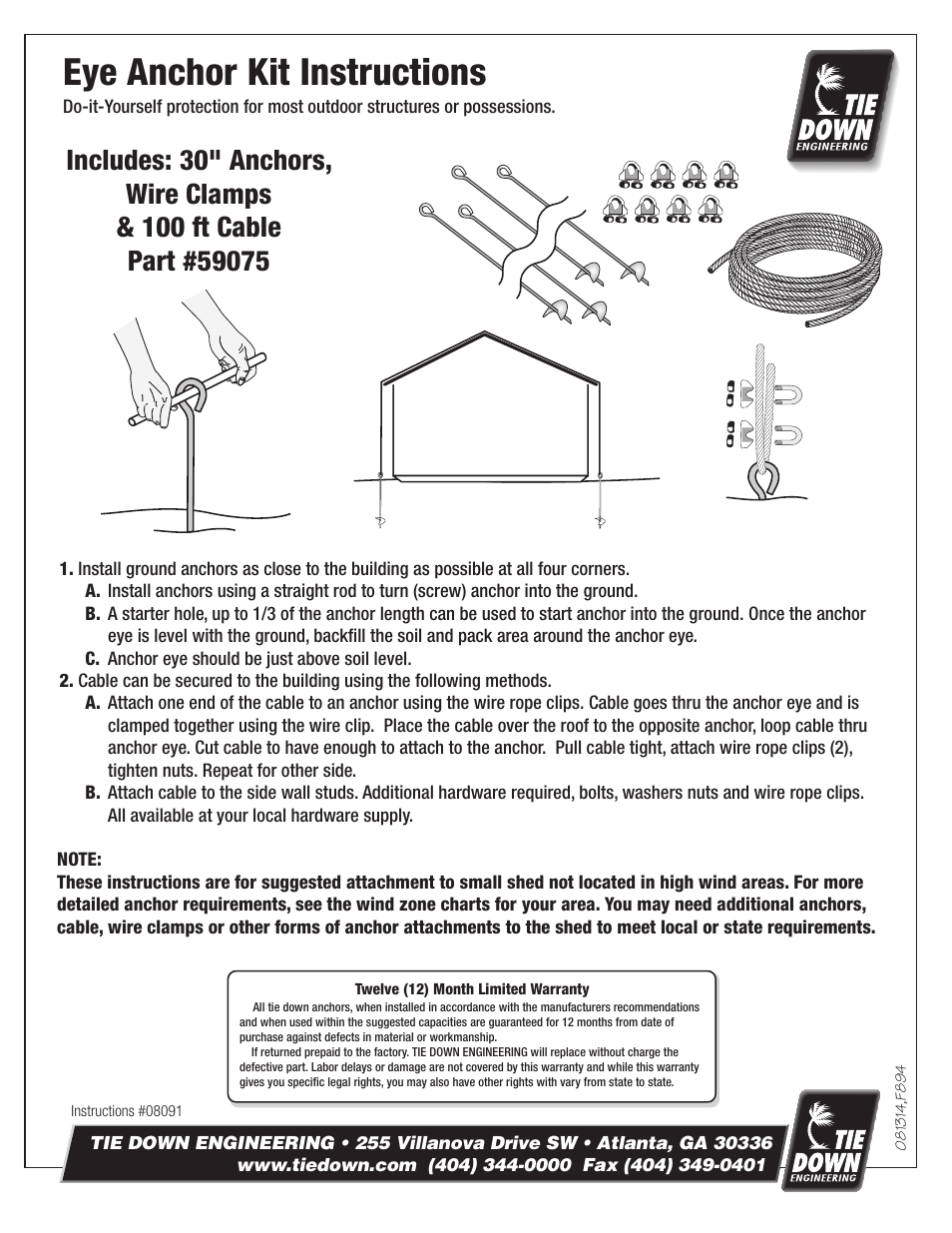 Tie Down 59075 Eye Anchor Kit User Manual | 4 pages