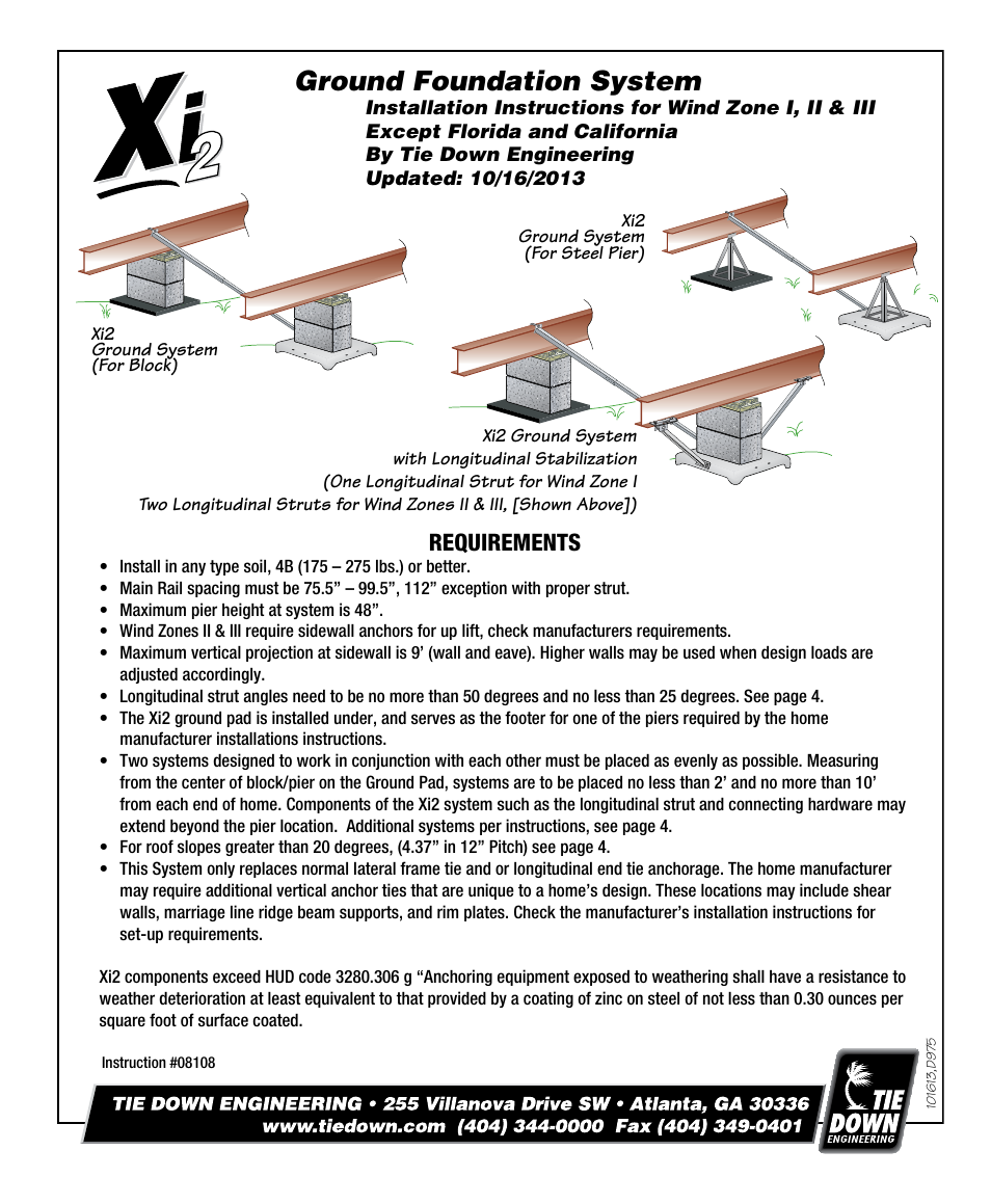 Tie Down Xi2 Foundation System User Manual | 4 pages