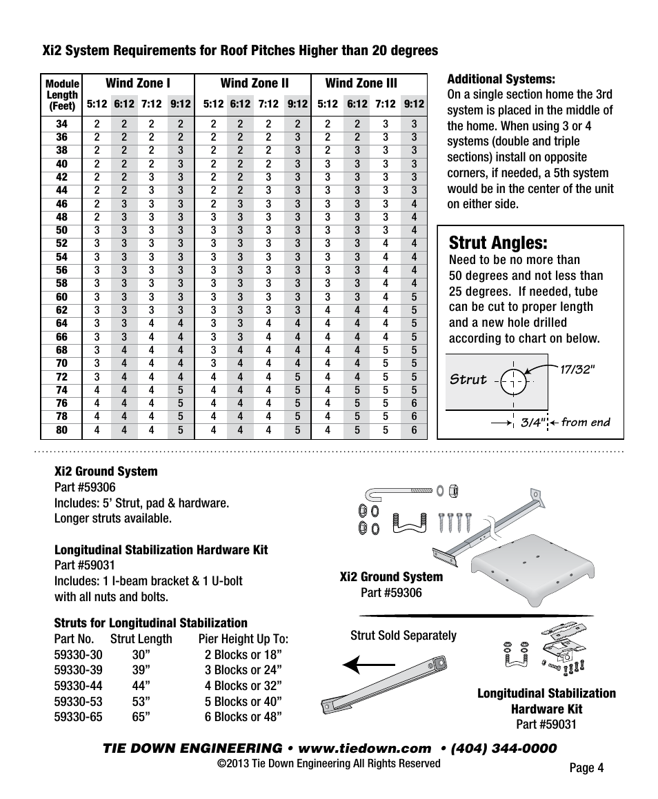 Strut angles, Strut | Tie Down Xi2 Foundation System User Manual | Page 4 / 4