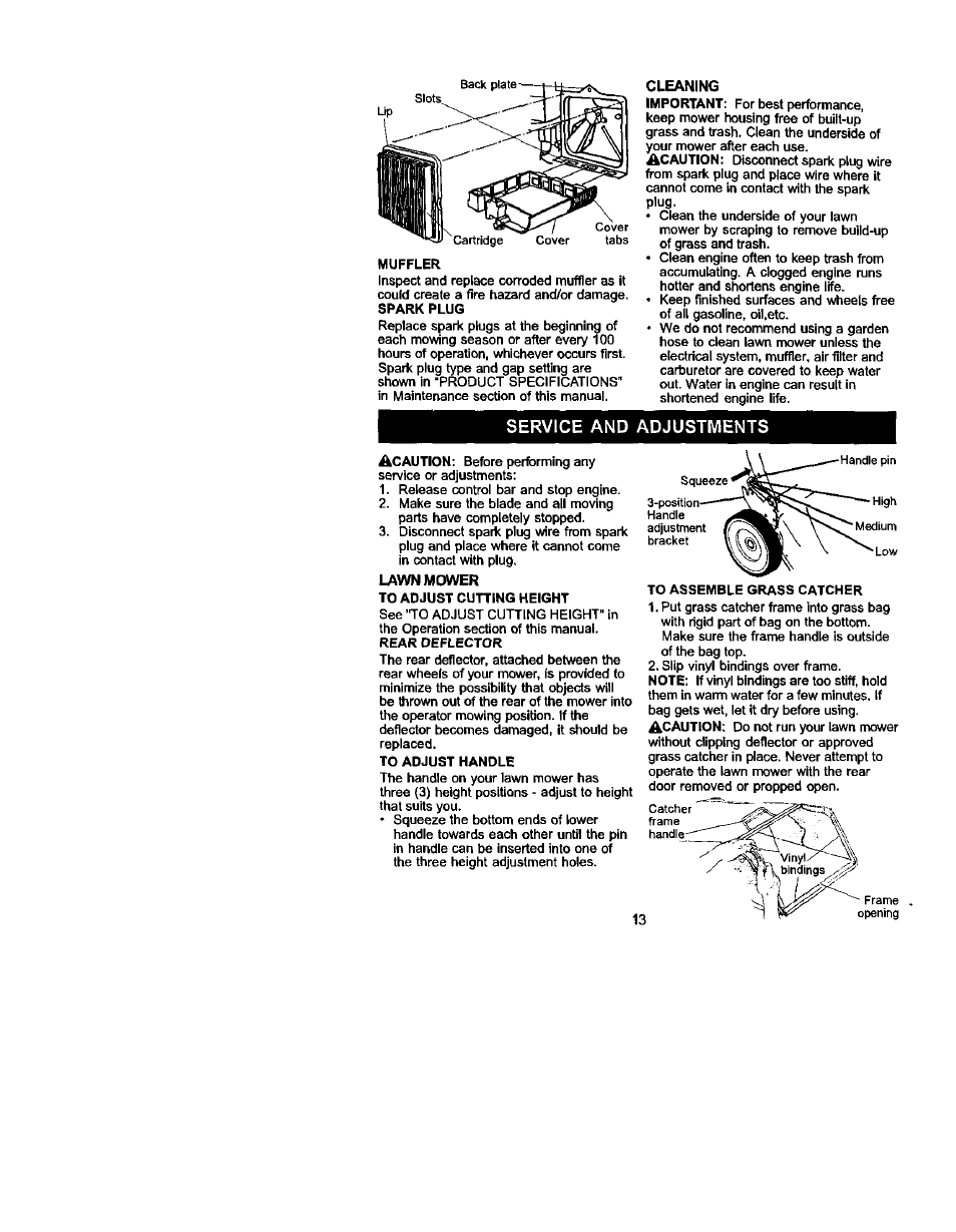 Cleaning, Service and adjustments, Lawn mower | Craftsman 917.388732 User Manual | Page 13 / 25