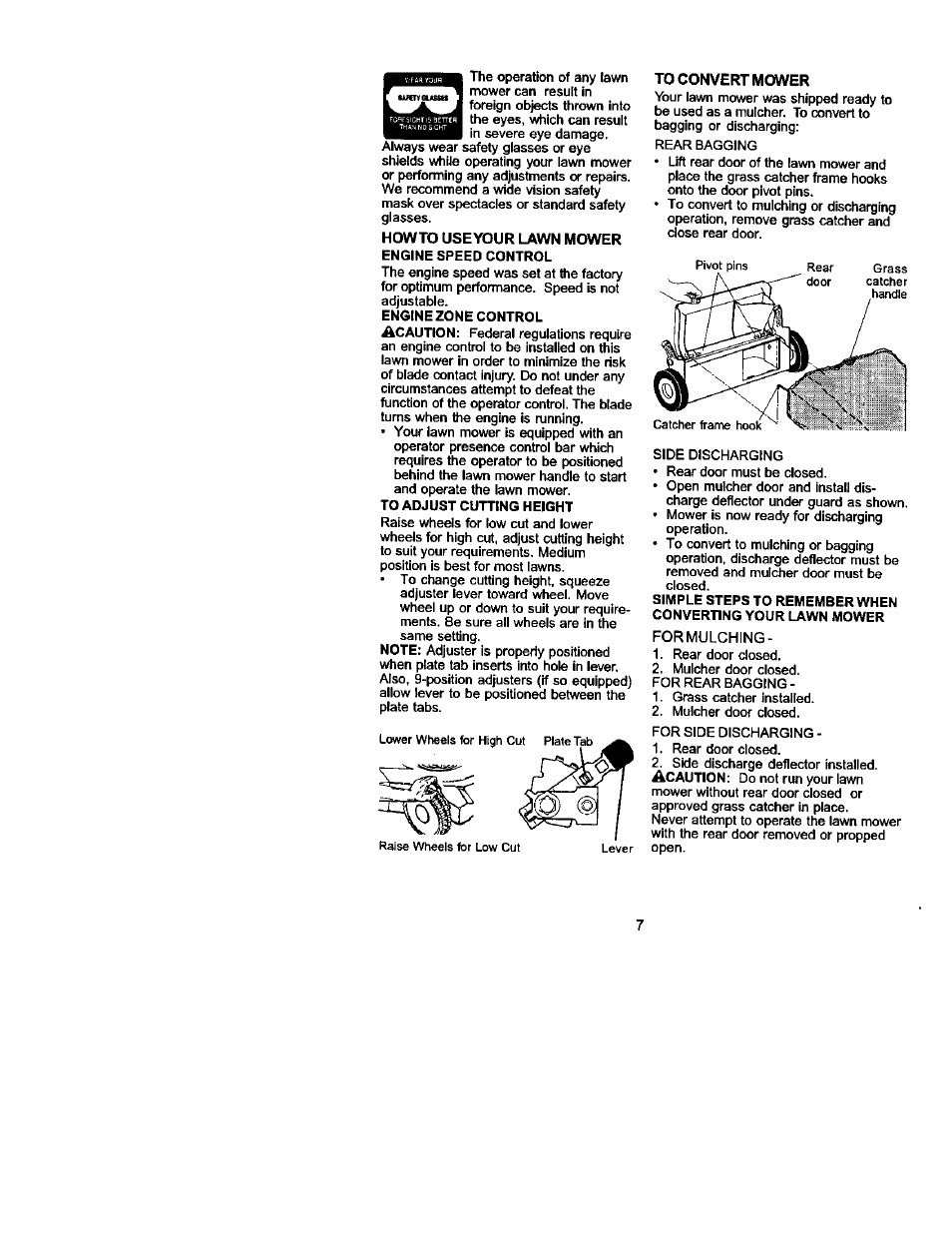 Howto useyour lawn mower engine speed control, To convert mower, Formulching | Craftsman 917.388732 User Manual | Page 7 / 25