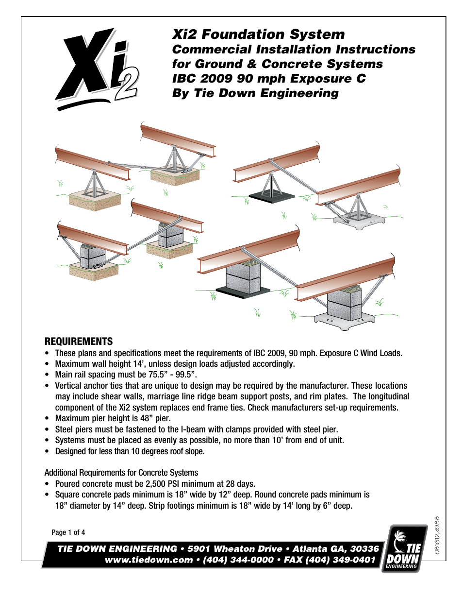 Tie Down Xi2 "IBC 2009 90 mph Exposure C Foundation System" User Manual | 4 pages