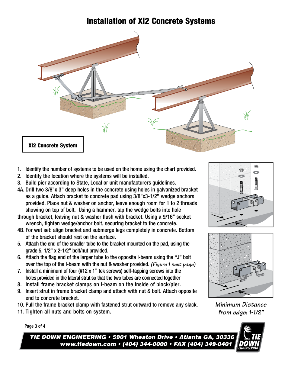 Installation of xi2 concrete systems | Tie Down Xi2 "IBC 2009 90 mph Exposure C Foundation System" User Manual | Page 3 / 4