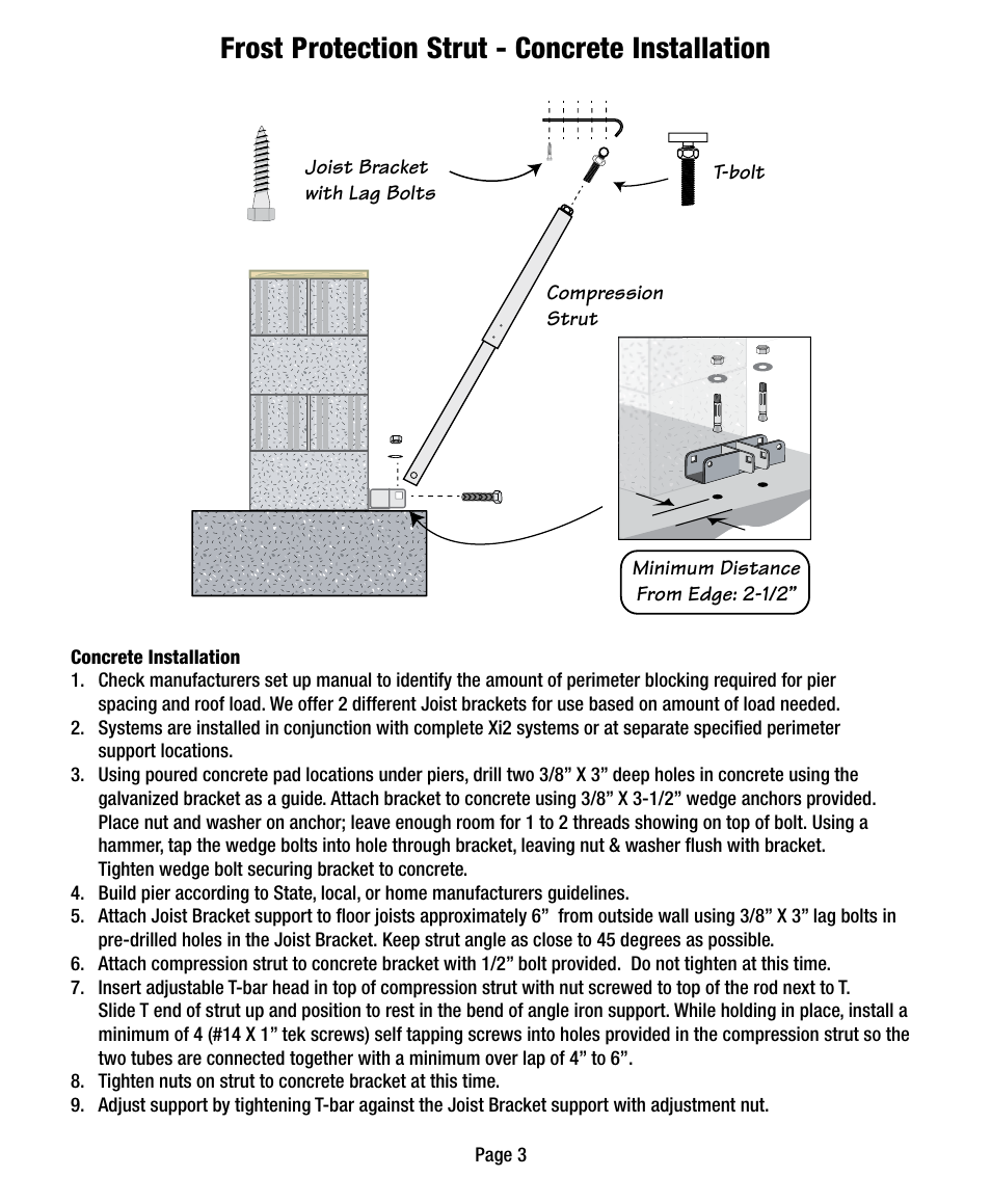 Frost protection strut - concrete installation | Tie Down Xi2 Frost Free foundation User Manual | Page 3 / 4