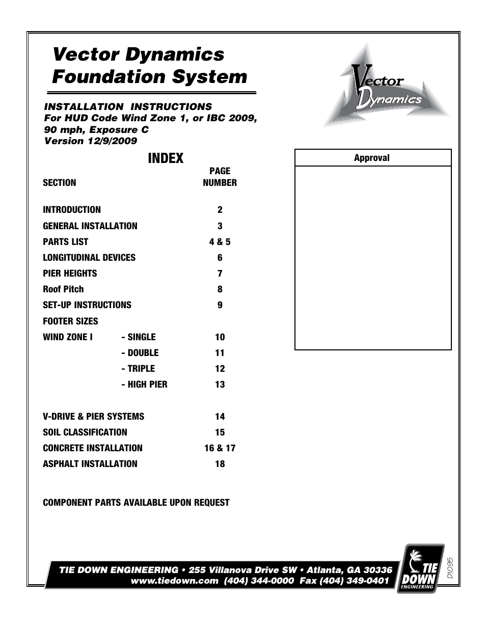 Tie Down Vector Dynamics Foundation System for Wind Zones IBC 2009 User Manual | 19 pages