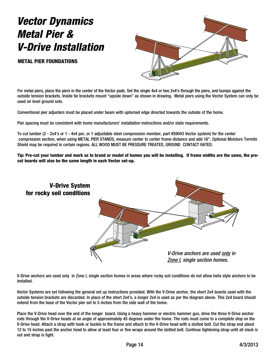 Vector dynamics metal pier & v-drive installation | Tie Down Vector Dynamics Foundation System for Wind Zones IBC 2009 User Manual | Page 14 / 19
