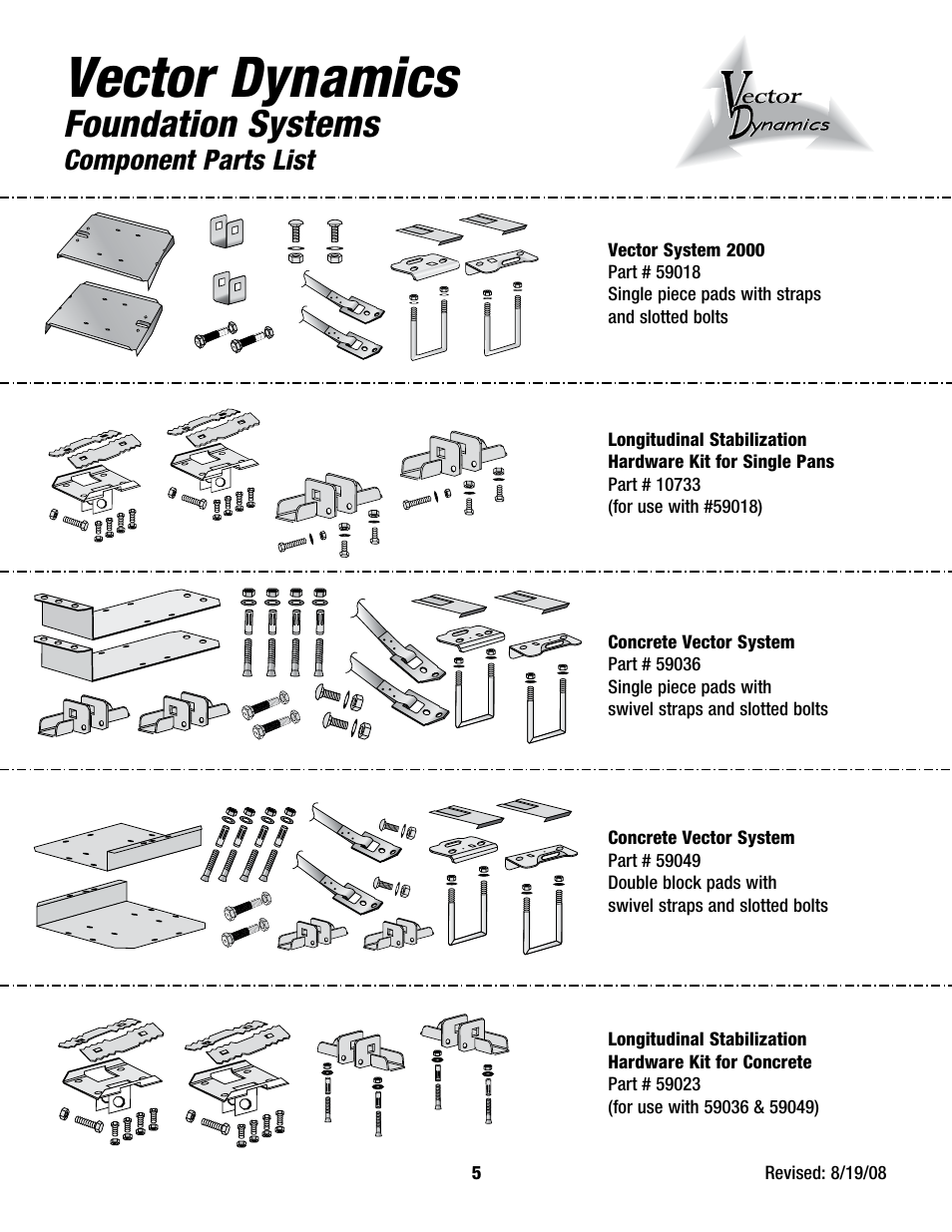 Vector dynamics, Foundation systems, Component parts list | Tie Down Vector Dynamics Foundation System for Wind Zones lll User Manual | Page 5 / 24