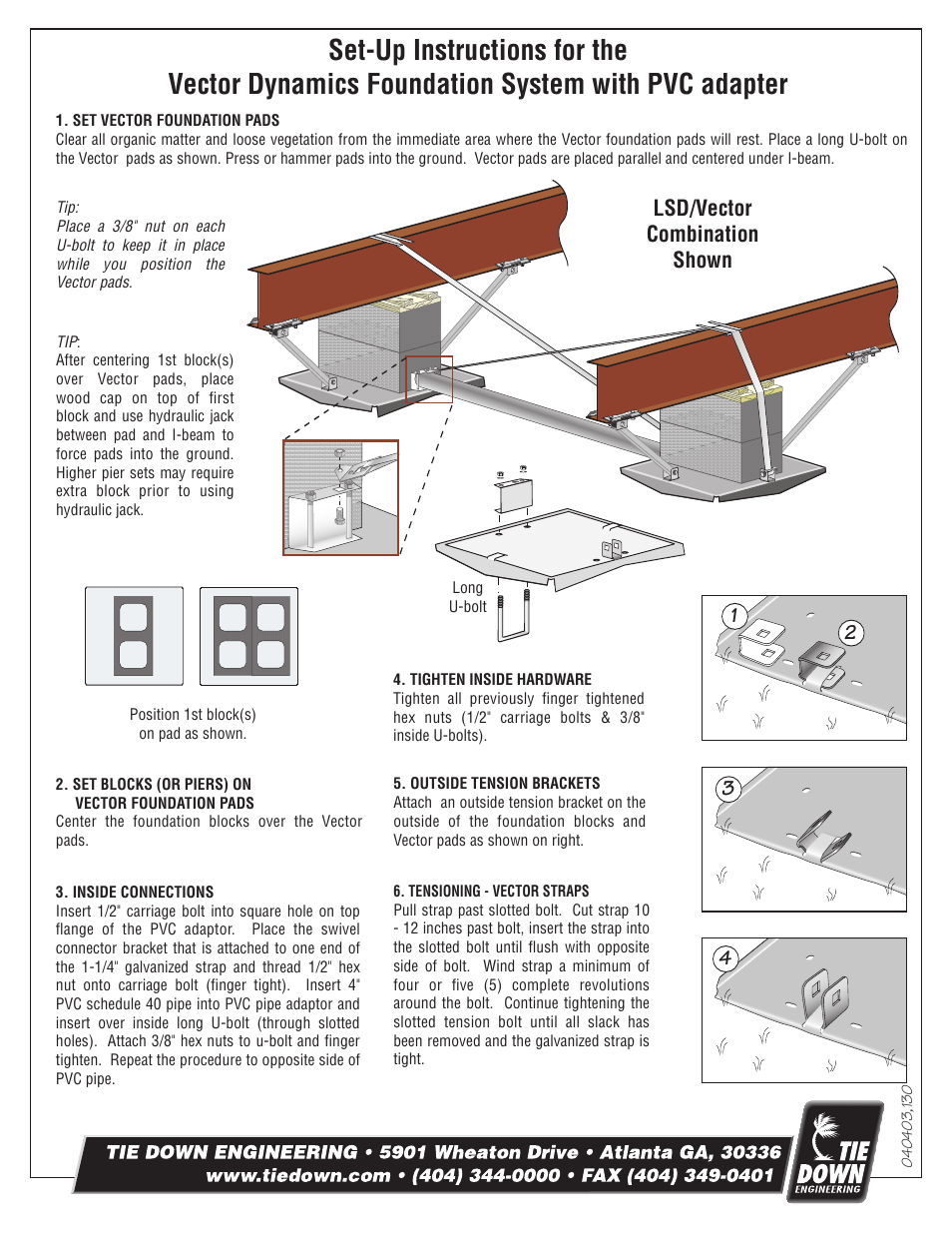 Tie Down Vector Dynamics System with PVC  Pipe Adapter User Manual | 2 pages