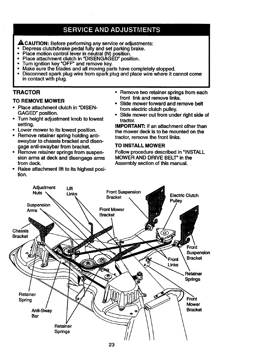 Service and adjustments | Craftsman 917.273060 User Manual | Page 23 / 68