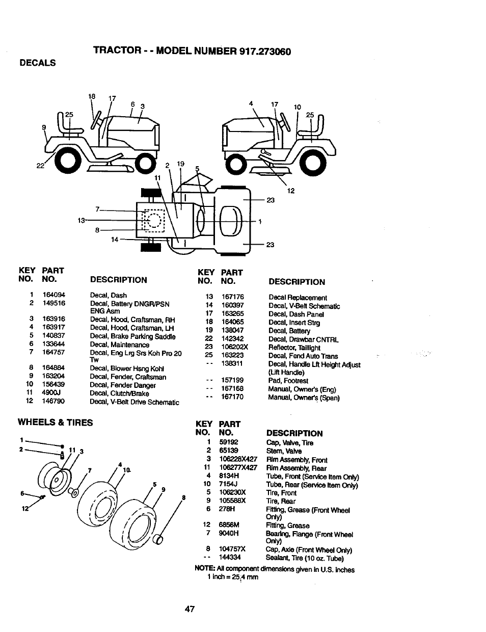Decals, Wheels & tires | Craftsman 917.273060 User Manual | Page 47 / 68