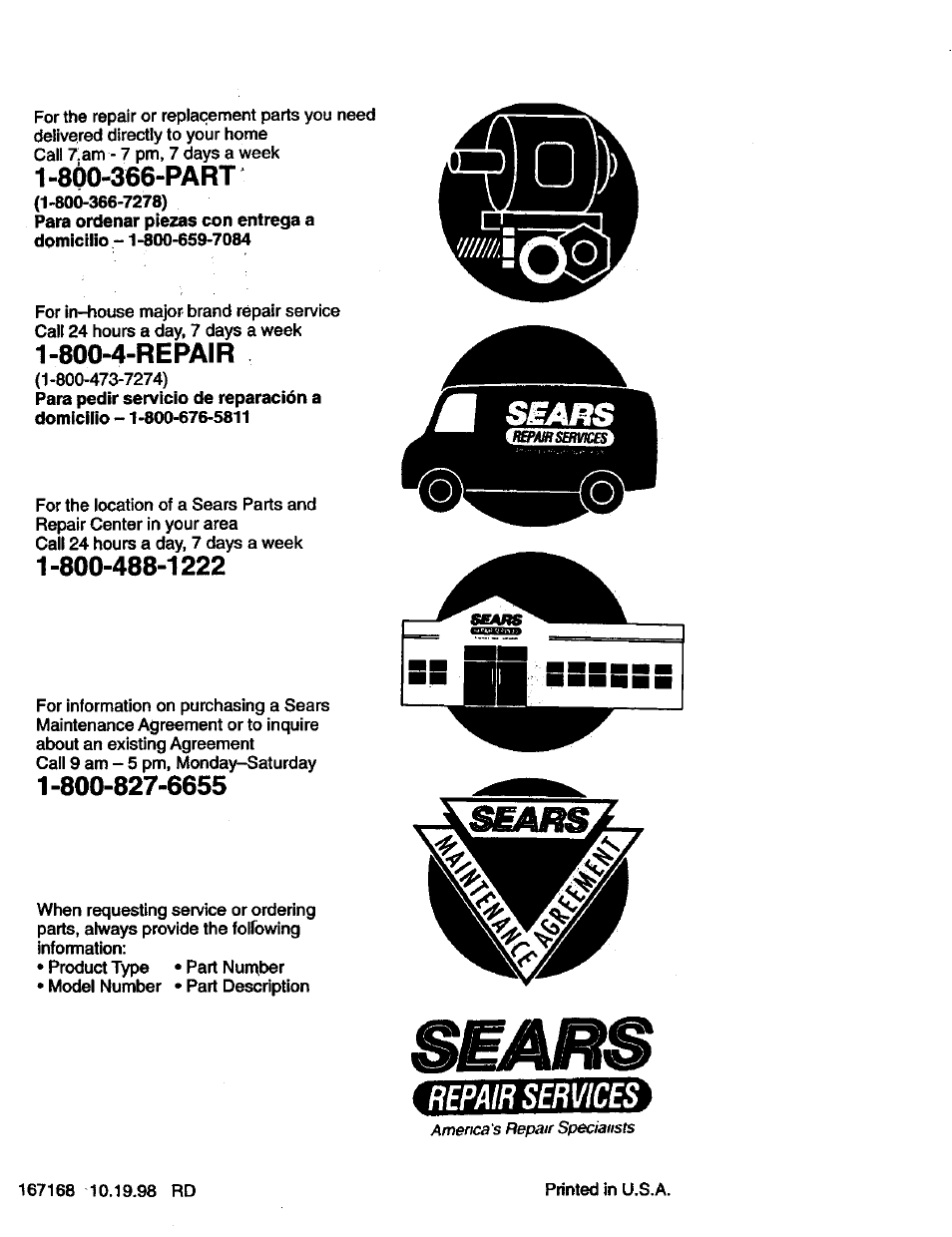 Repair services, 800-4-repair | Craftsman 917.273060 User Manual | Page 68 / 68