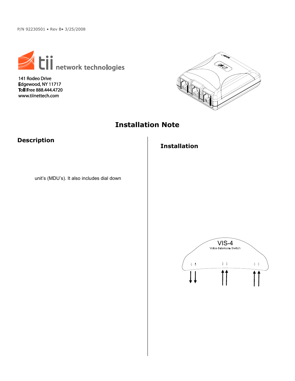 Tii VIS-4 User Manual | 2 pages