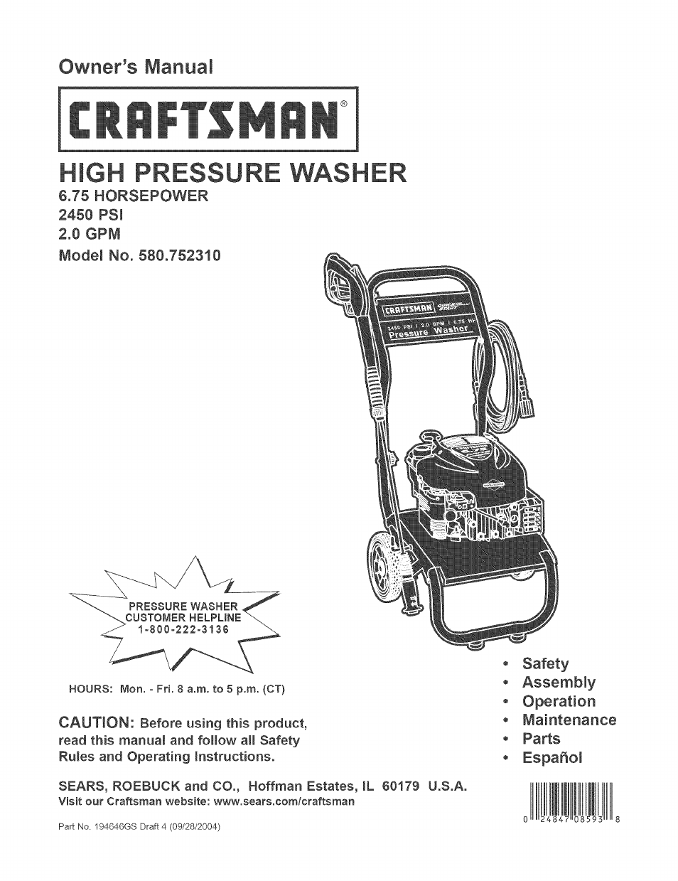 Craftsman 580.752310 User Manual | 48 pages