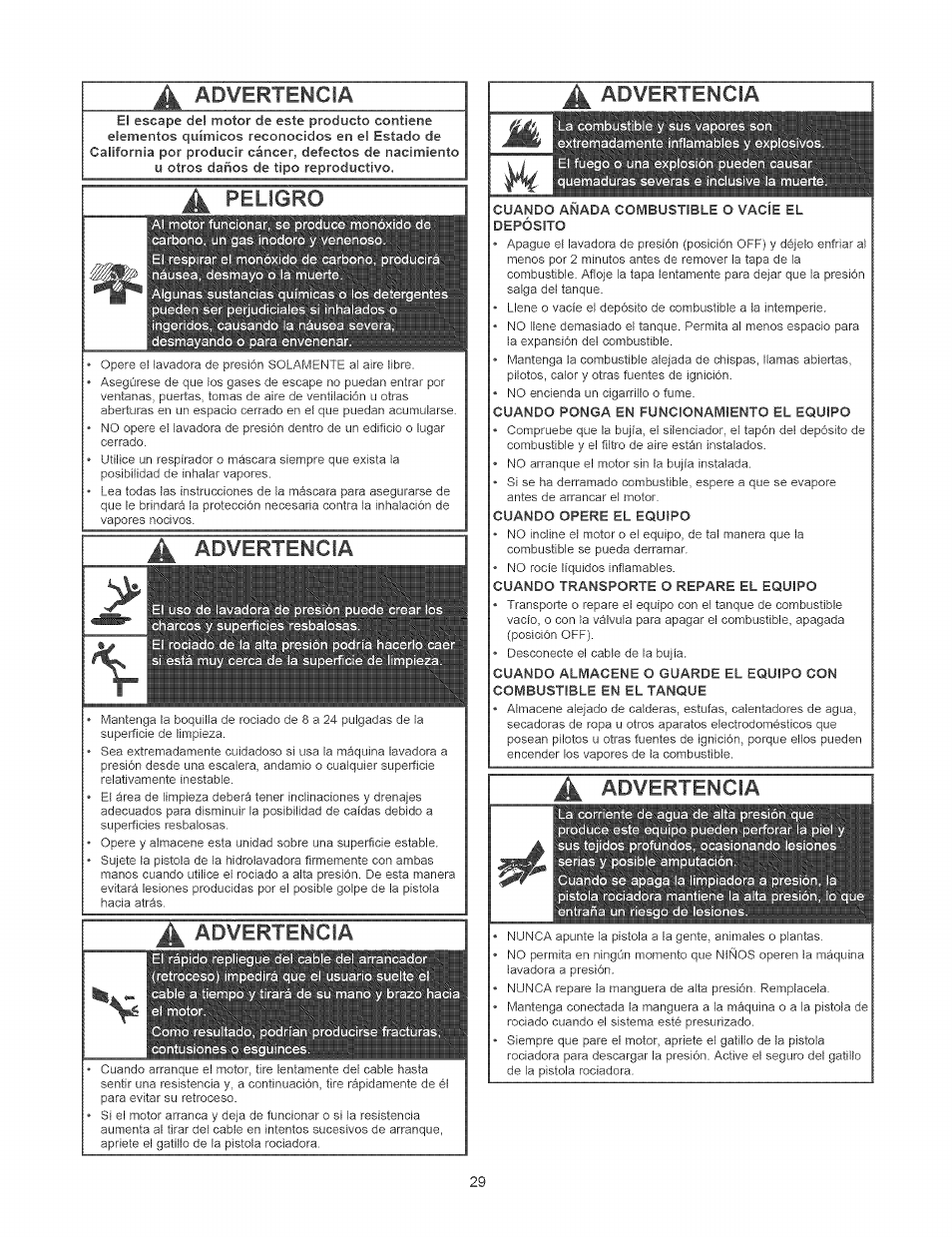 Lumilü, Advertencia, Peligro | Craftsman 580.752310 User Manual | Page 29 / 48