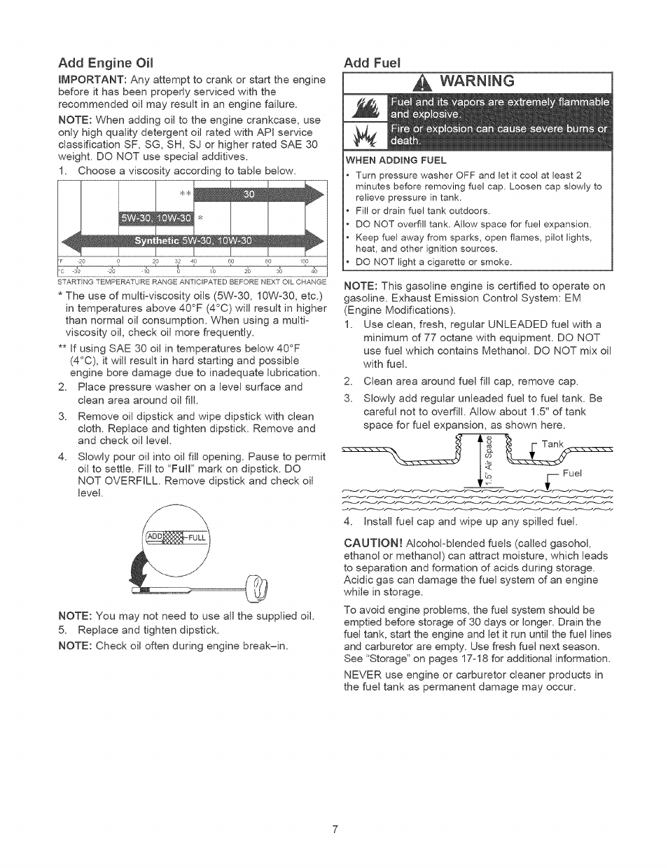 Add engine oil, Add fyel | Craftsman 580.752310 User Manual | Page 7 / 48