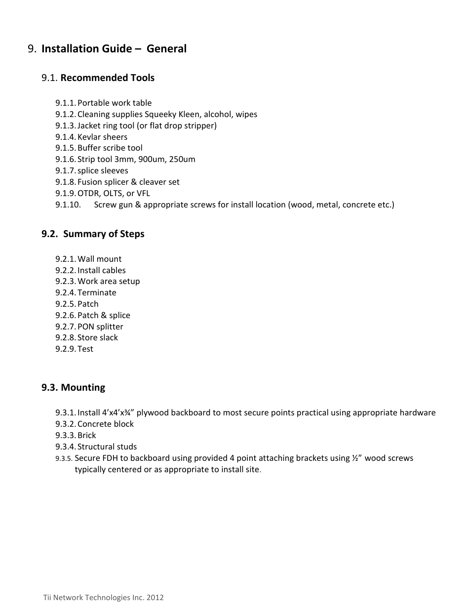 Installation guide – general | Tii FDH1 User Manual | Page 9 / 14