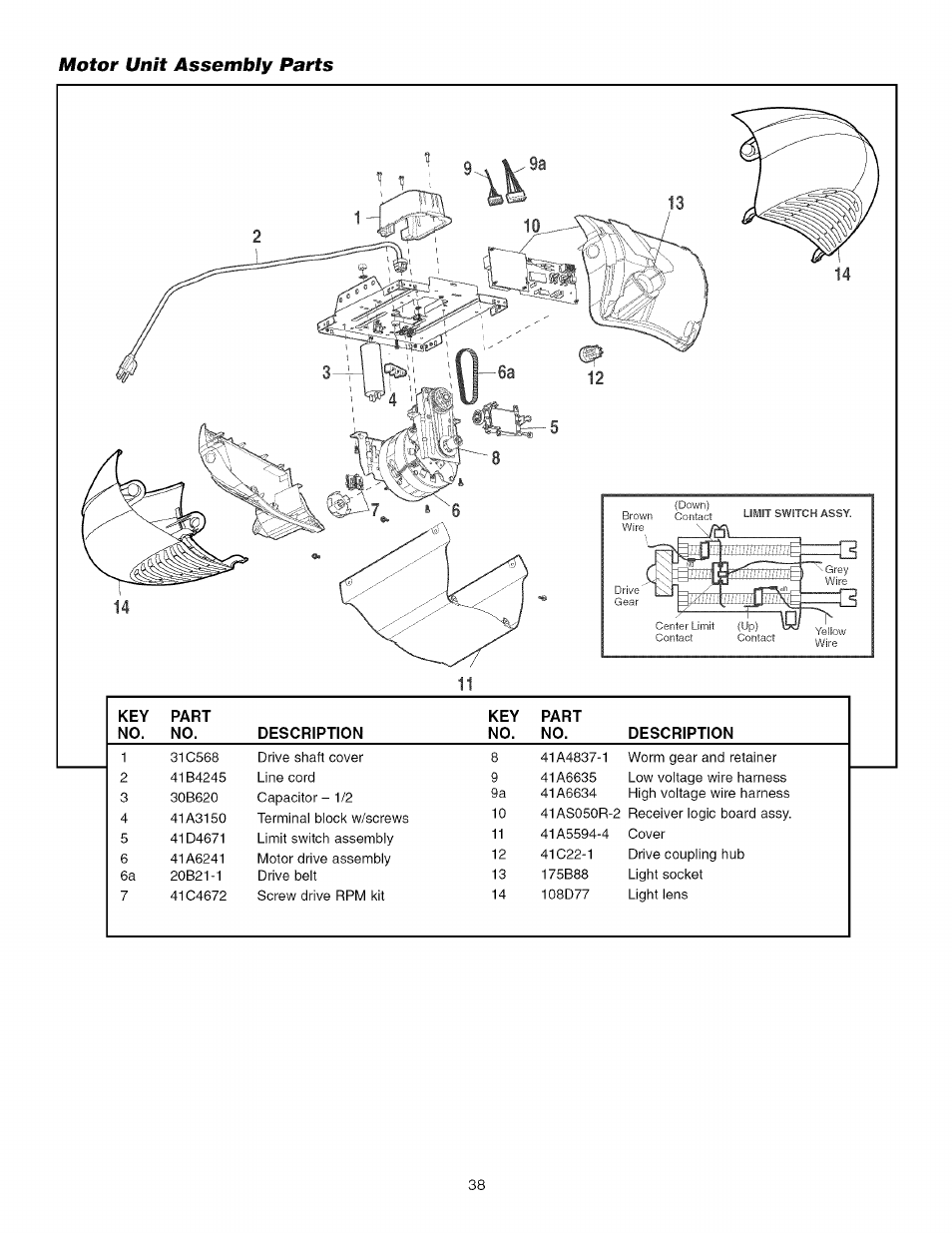 Motor unit assembly parts | Craftsman 139.53993D User Manual | Page 38 / 76