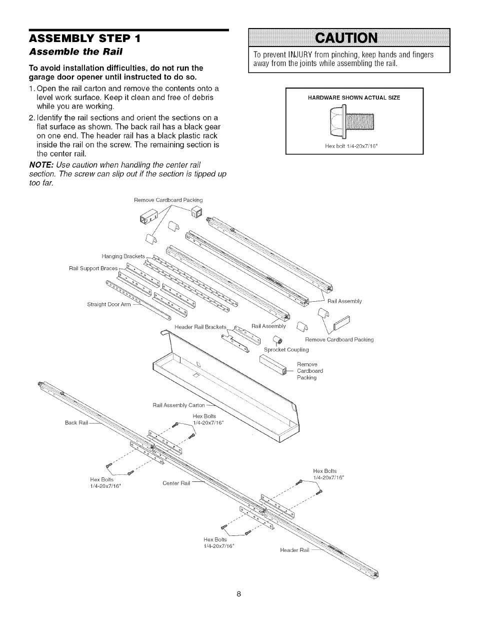 Assembly step 1, Caution | Craftsman 139.53993D User Manual | Page 8 / 76