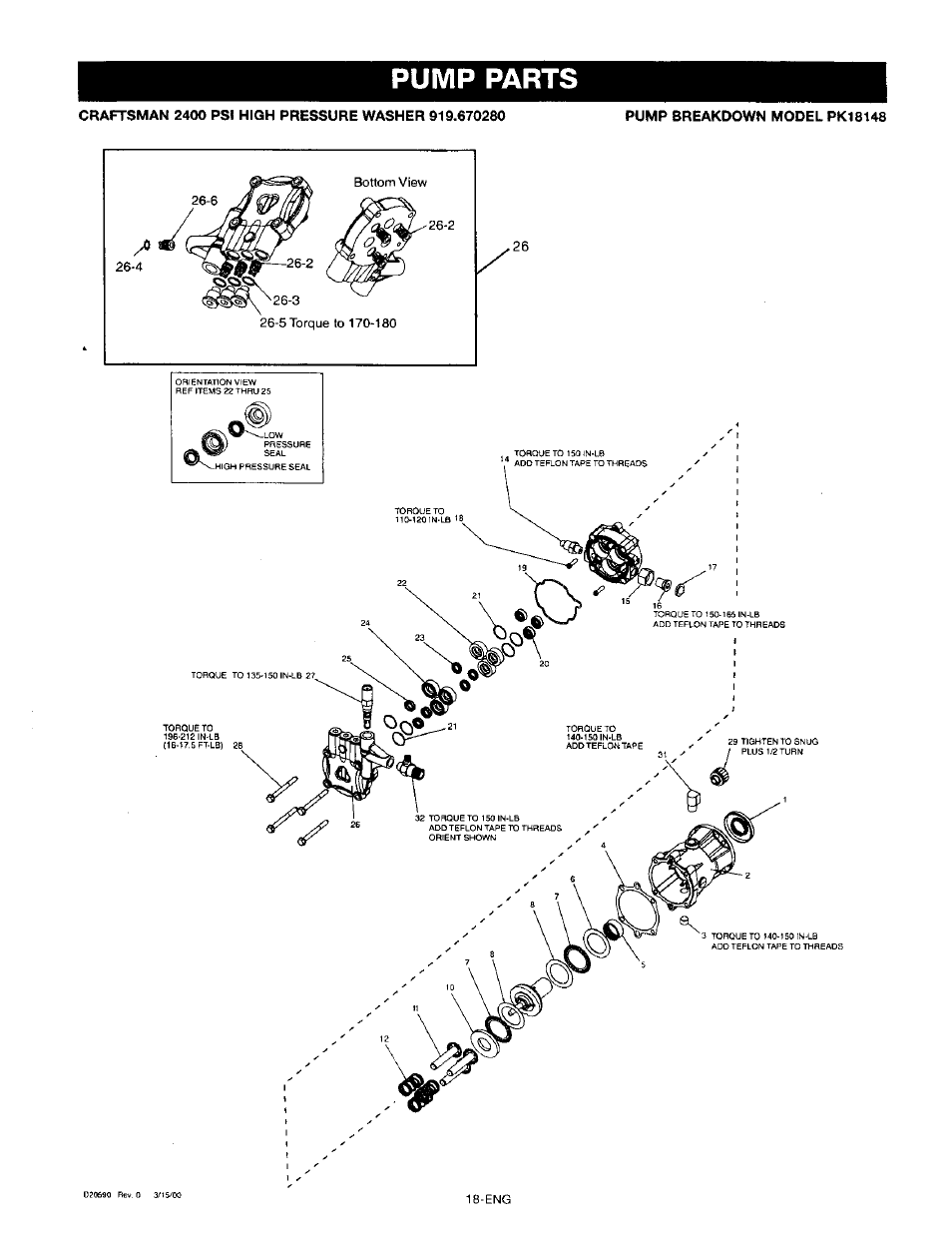 Pump parts | Craftsman 919.670280 User Manual | Page 18 / 28