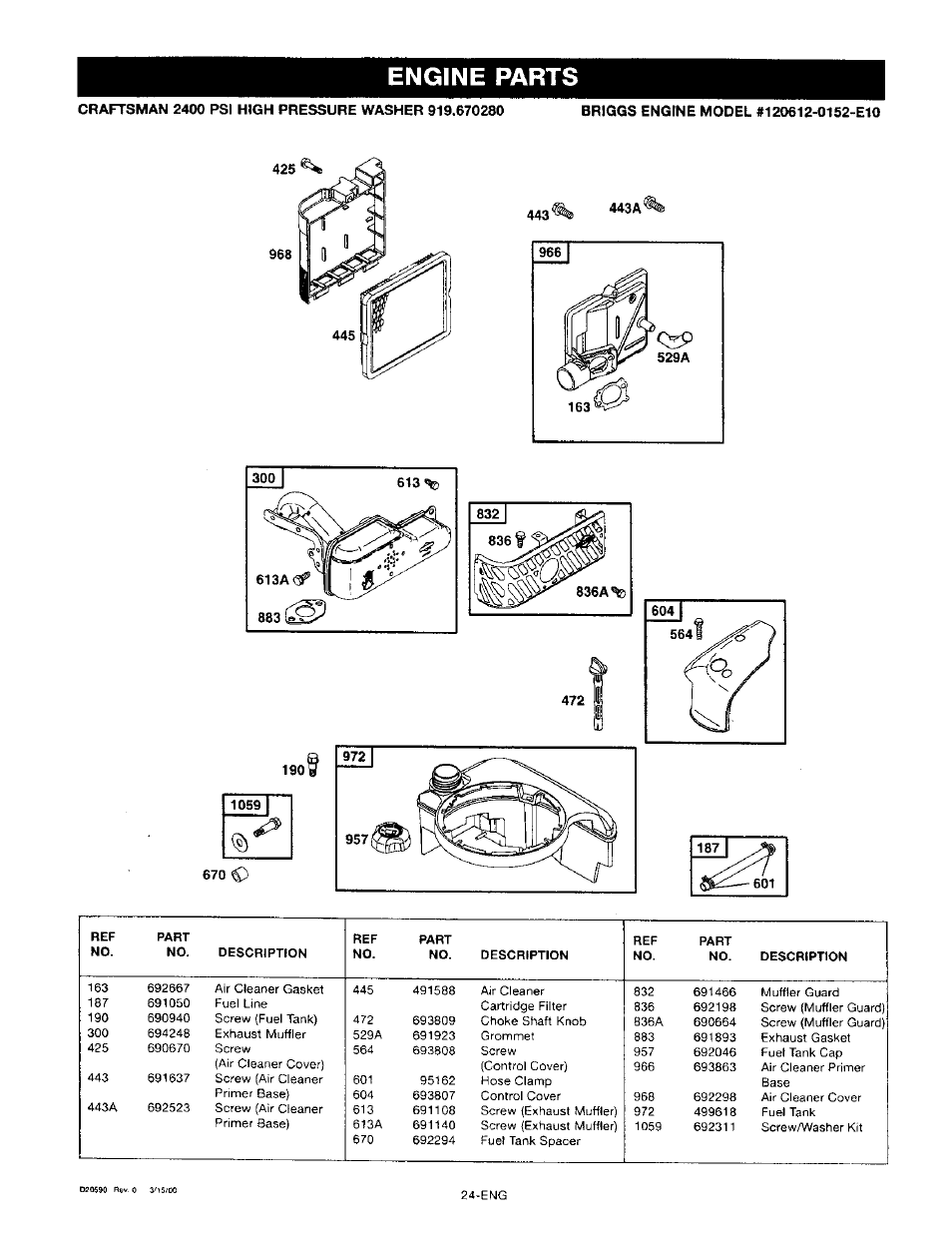 443a, Engine parts | Craftsman 919.670280 User Manual | Page 24 / 28