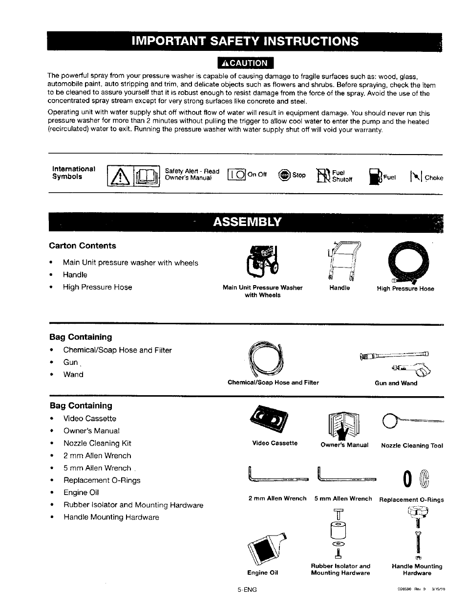 International, Important safety instructions, Assembly | Craftsman 919.670280 User Manual | Page 5 / 28
