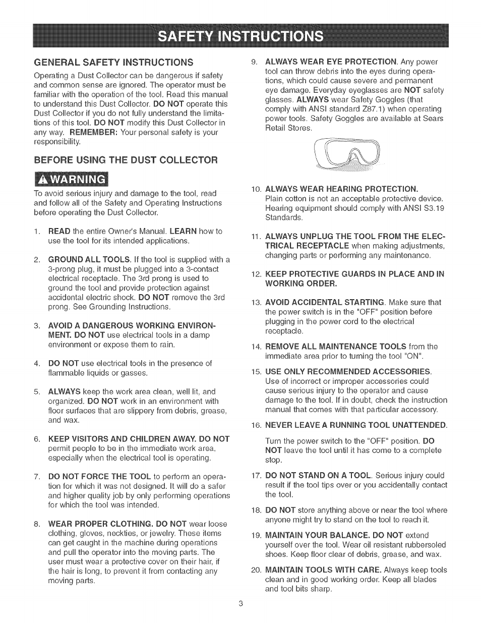 Awarning | Craftsman 152.213361 User Manual | Page 3 / 40