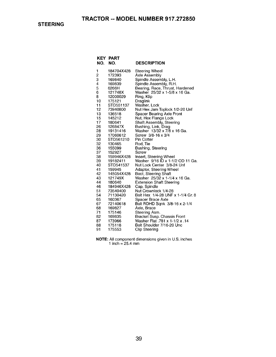 Steering | Craftsman 917.272850 User Manual | Page 39 / 56