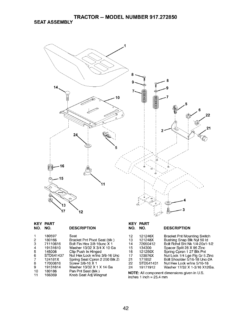 Seat assembly | Craftsman 917.272850 User Manual | Page 42 / 56