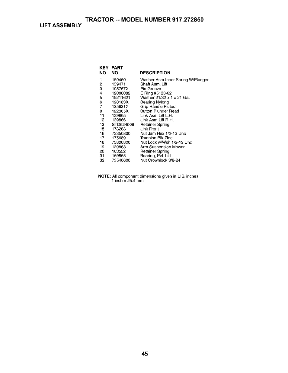 Lift assembly | Craftsman 917.272850 User Manual | Page 45 / 56