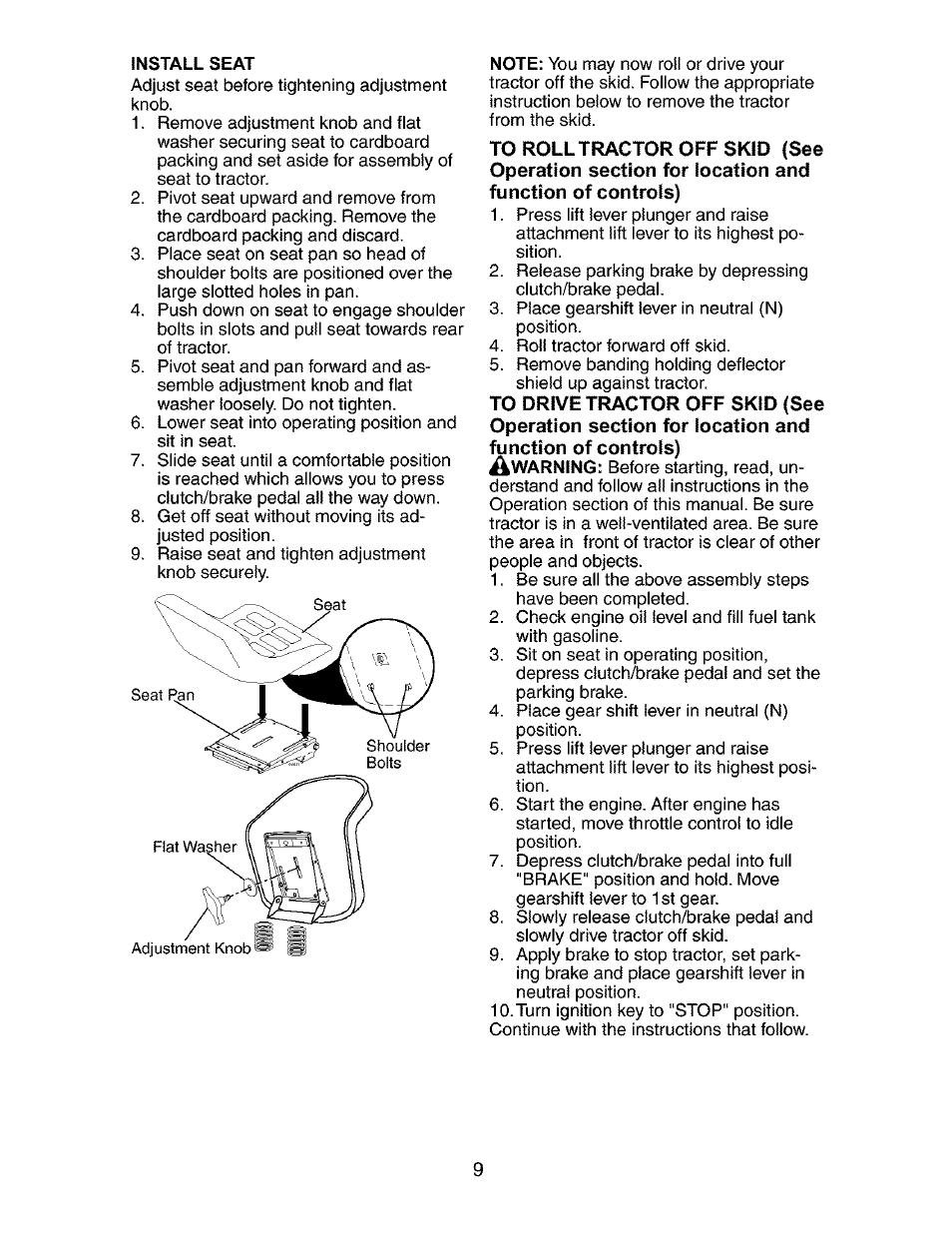 Install seat | Craftsman 917.272850 User Manual | Page 9 / 56