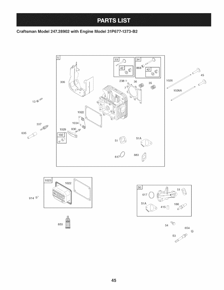 Parts list | Craftsman 247.28902 User Manual | Page 45 / 92