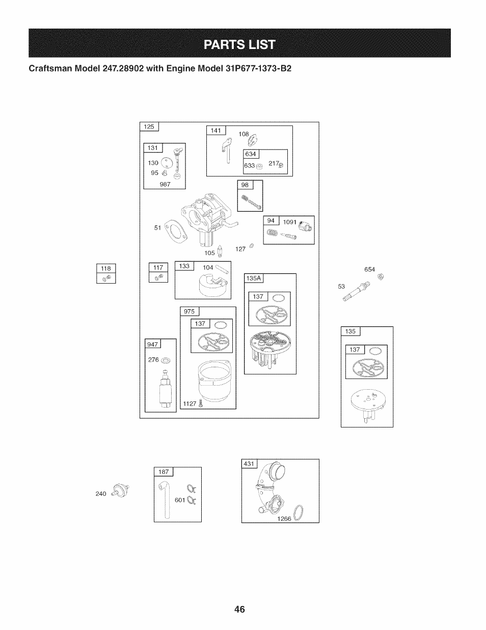 Parts list | Craftsman 247.28902 User Manual | Page 46 / 92