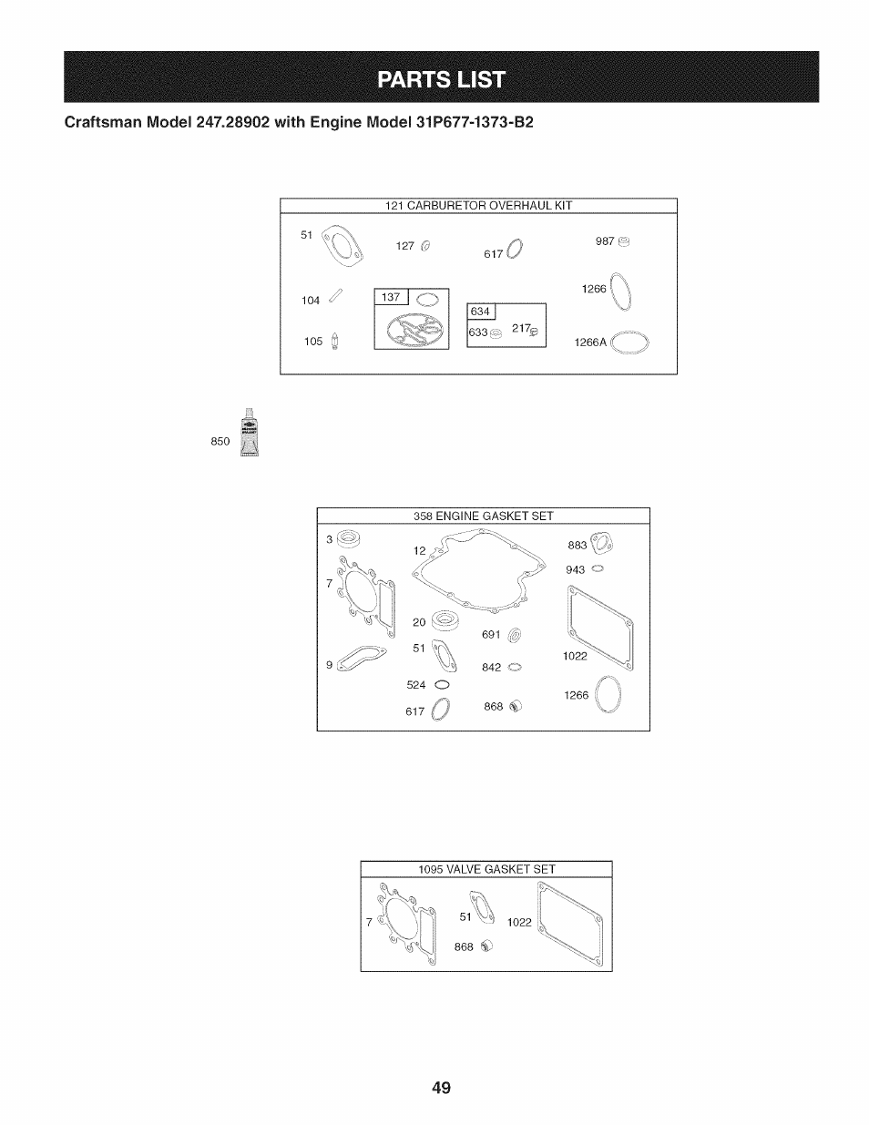 Parts list | Craftsman 247.28902 User Manual | Page 49 / 92