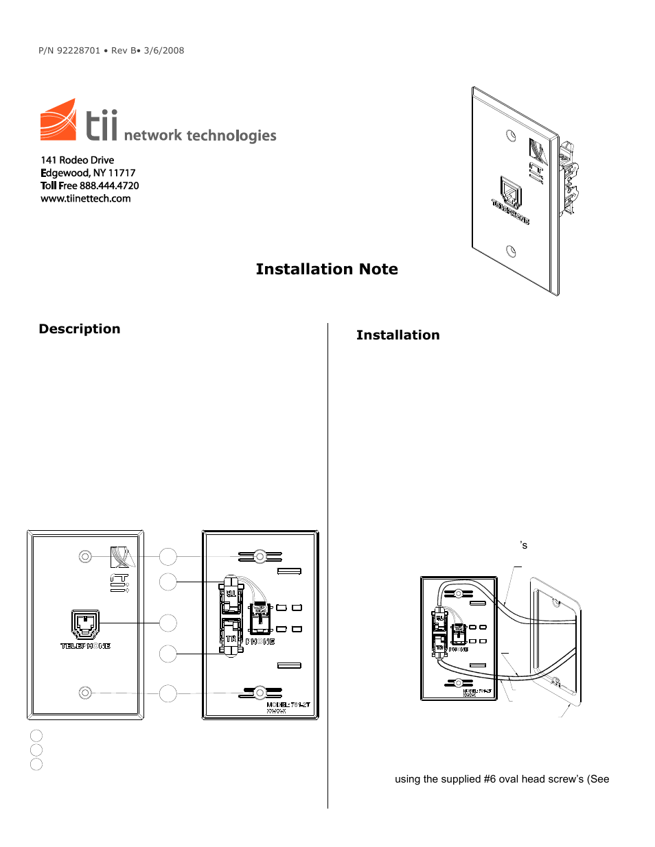 Tii 761S-2T User Manual | 2 pages