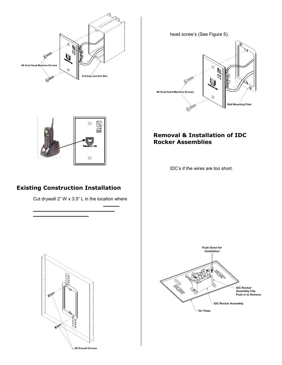 Existing construction installation, Removal & installation of idc rocker assemblies | Tii 761S-2T User Manual | Page 2 / 2