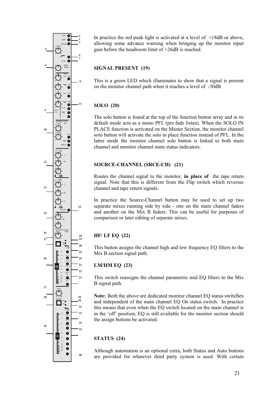 Switches, Signal present (19), Status (24) | TL Audio VTC User Manual | Page 21 / 52