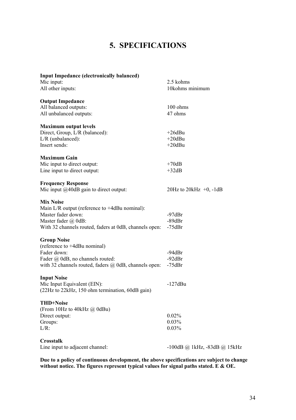 Specifications | TL Audio VTC User Manual | Page 34 / 52