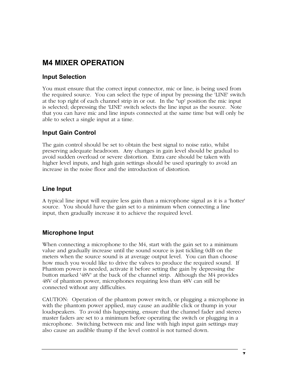 M4 mixer operation | TL Audio M4 User Manual | Page 8 / 14