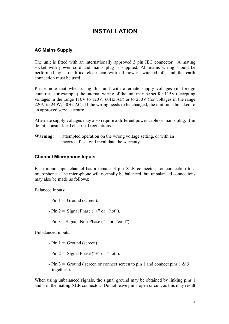Installation | TL Audio Fat Track User Manual | Page 7 / 26