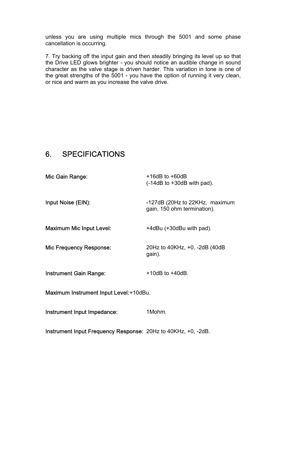 Specifications | TL Audio 5001 User Manual | Page 14 / 16