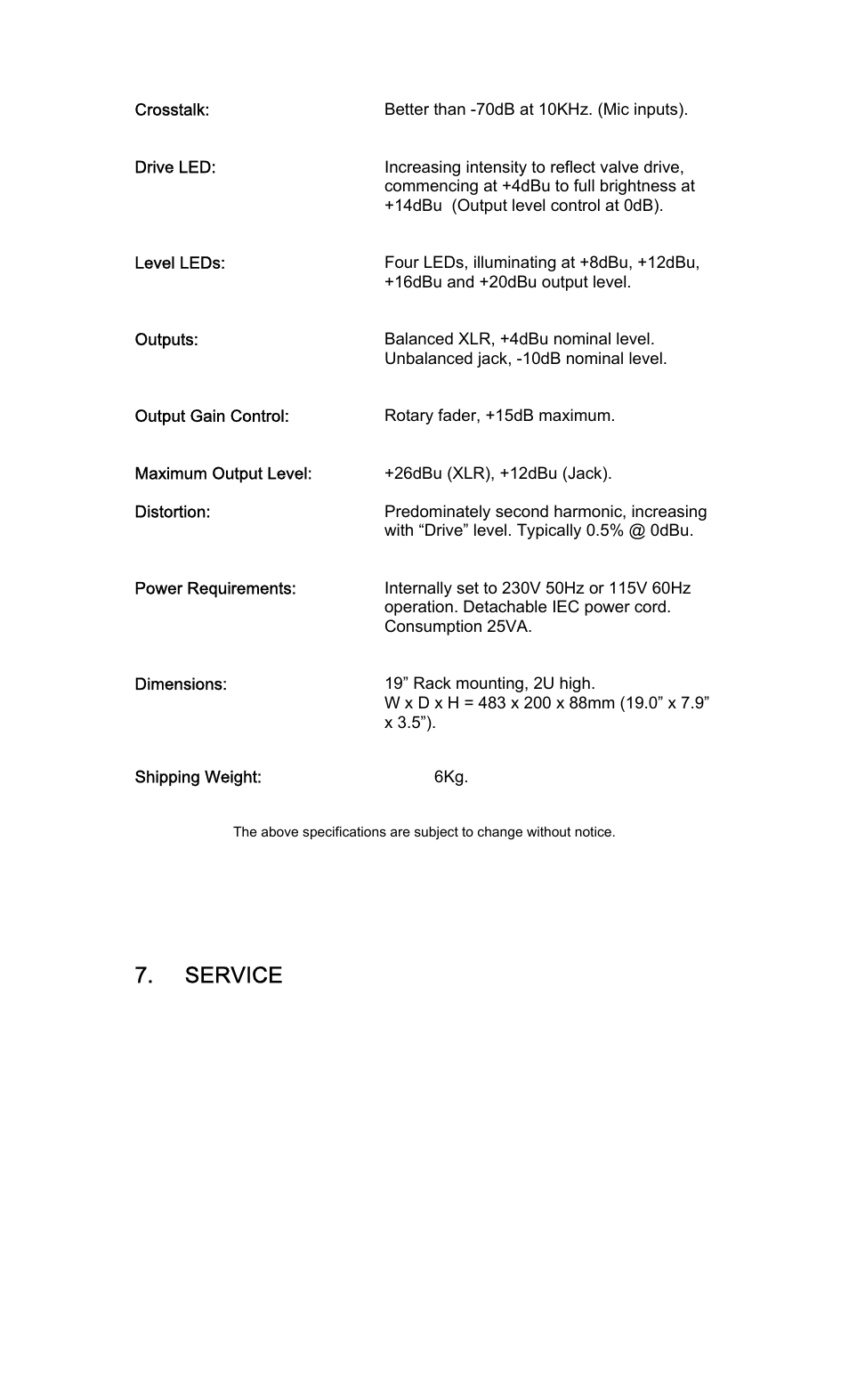 Service | TL Audio 5001 User Manual | Page 15 / 16