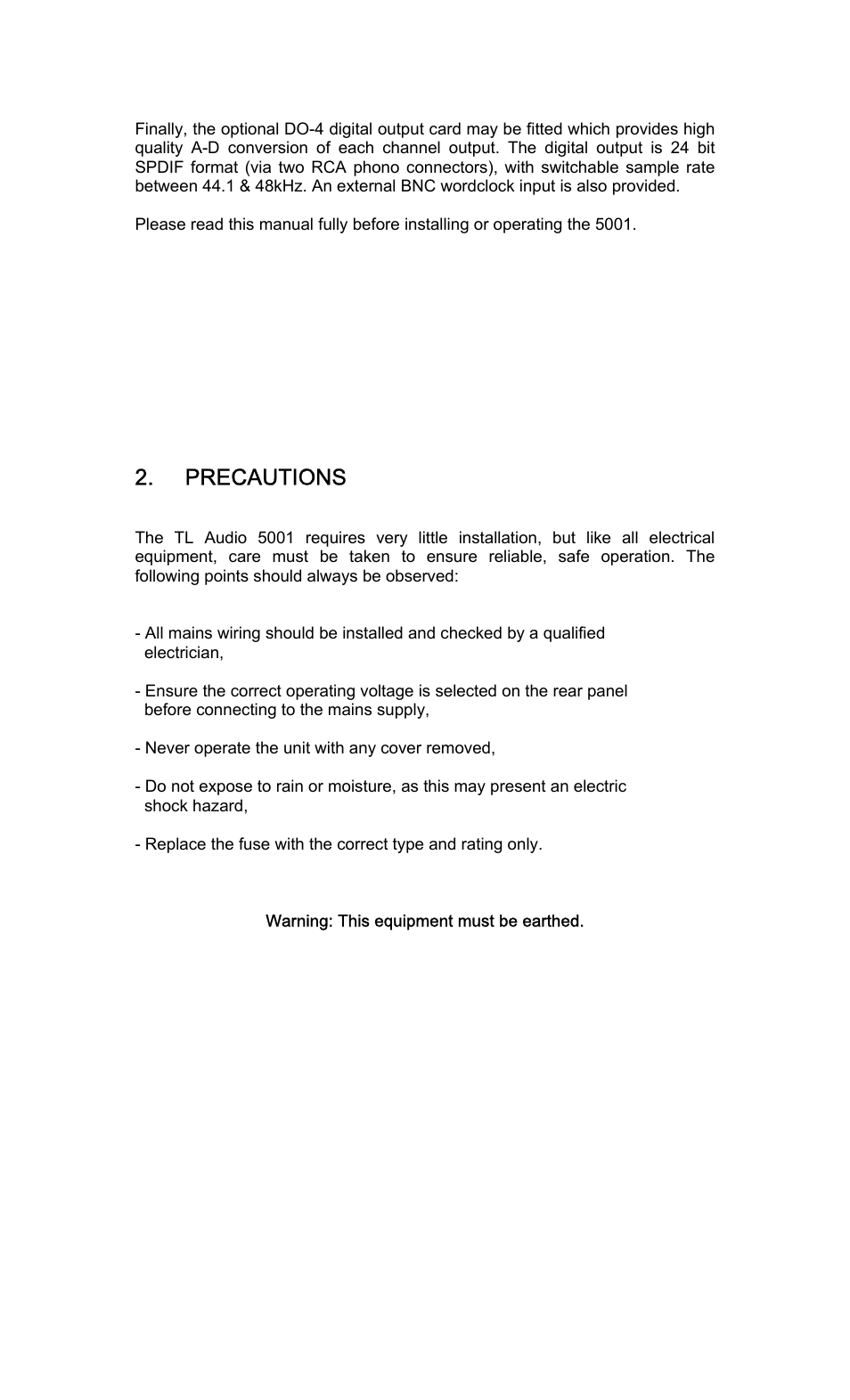 Precautions | TL Audio 5001 User Manual | Page 5 / 16