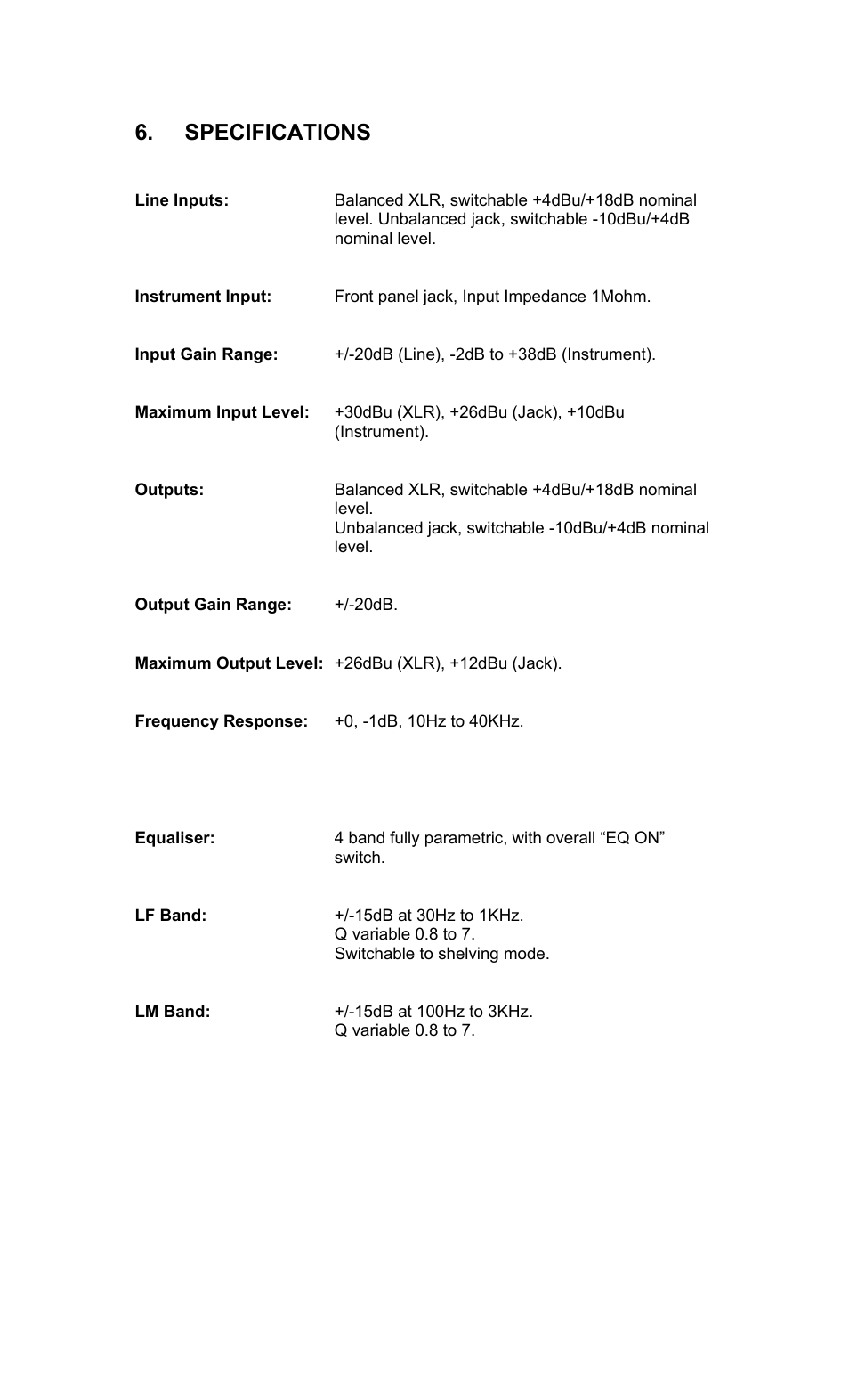 Specifications | TL Audio 5013 User Manual | Page 15 / 18